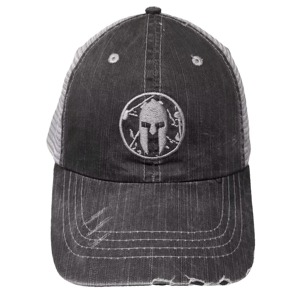 Spartan Baseball Cap Black Gray OS Slideback Embroidered Mesh Distressed Hat